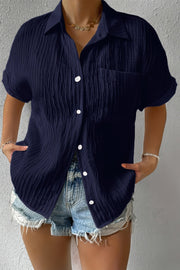 Button Down Lapel Pockets Loose Solid Shirt