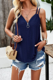 V Neck Eyelet Trim Spaghetti Strap Sleeveless Top