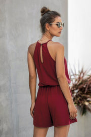 Solid Halter Lace Sleeveless Patchwork Romper
