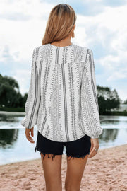 Striped V Neck Vertical Stripe Loose Blouse