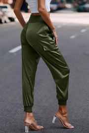 High Waist Trousers Pocket Satin Jogger Pants