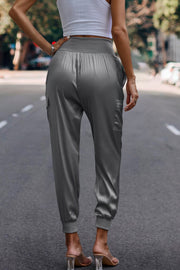 High Waist Trousers Pocket Satin Jogger Pants