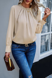 Ruffle Long Sleeve Elegant Ruffles Crewneck Blouse