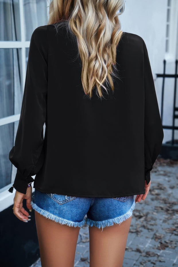 Ruffle Long Sleeve Elegant Ruffles Crewneck Blouse