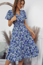 Bohemian Floral V Neck High Waist Midi Dress