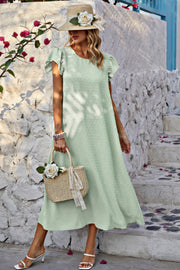 Solid Swiss Dot Ruffle Hem Belt Midi Dress