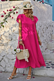 Solid Swiss Dot Ruffle Hem Belt Midi Dress