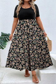Plus Floral Print Elastic Fit High Waist Dress