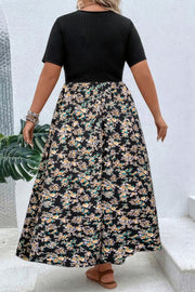 Plus Floral Print Elastic Fit High Waist Dress