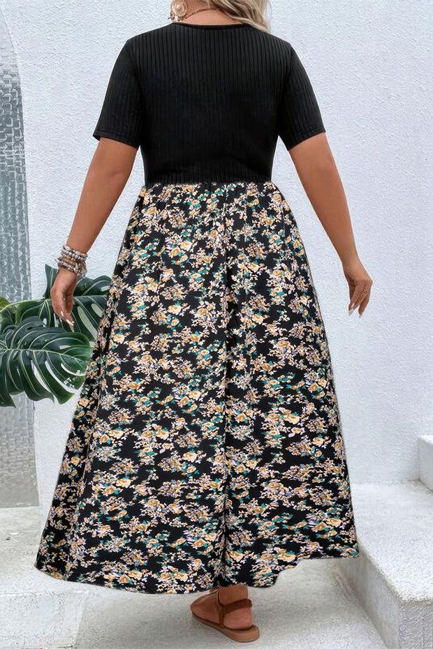Plus Floral Print Elastic Fit High Waist Dress