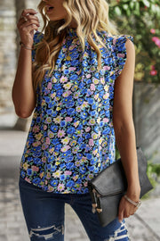 Boho Floral Sleeveless Loose Fit Collar Top