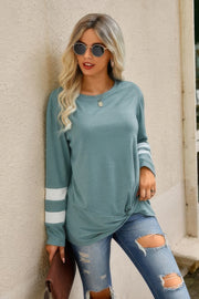 Stripe Twisted Front Long Sleeve Shirt