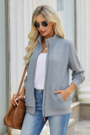 Solid Zip Up Quilted Charm Pockets Jacket