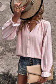 Lapel V Neck Button Down Solid Long Sleeves Shirt