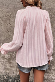 Lapel V Neck Button Down Solid Long Sleeves Shirt