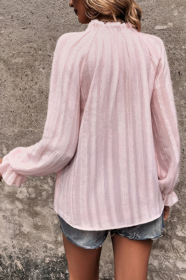 Lapel V Neck Button Down Solid Long Sleeves Shirt