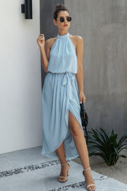 Halter Neck Empire Waist Spilt Dress