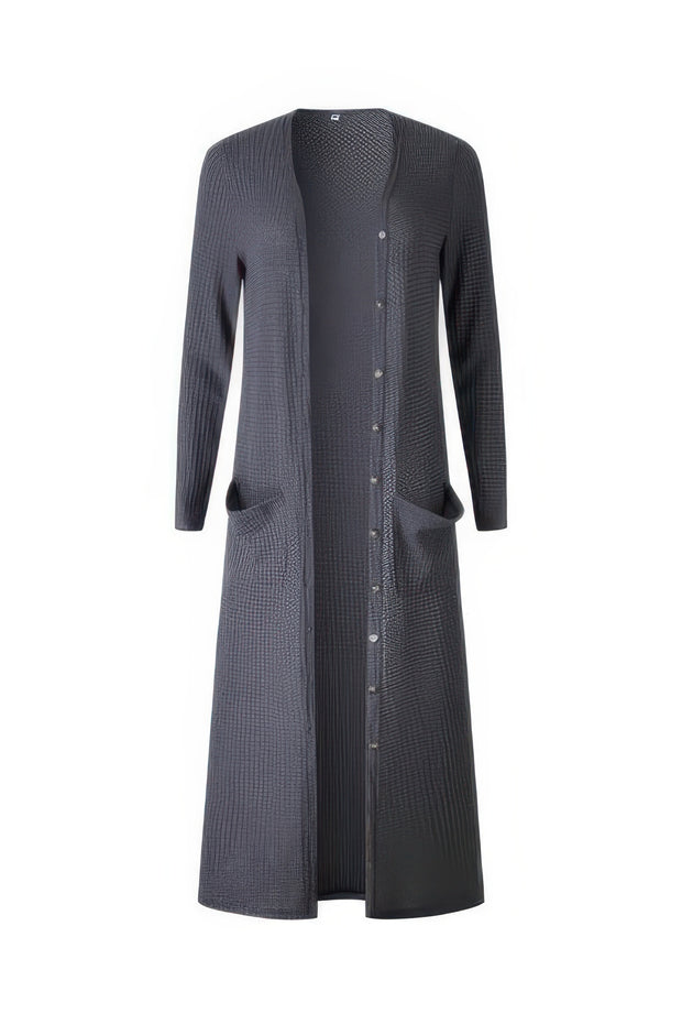 Solid Button Down Front Pocket Knitted Cardigan