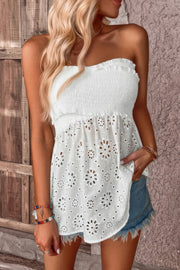 Ruched Off Shoulder Sleeveless Hollow Out Top