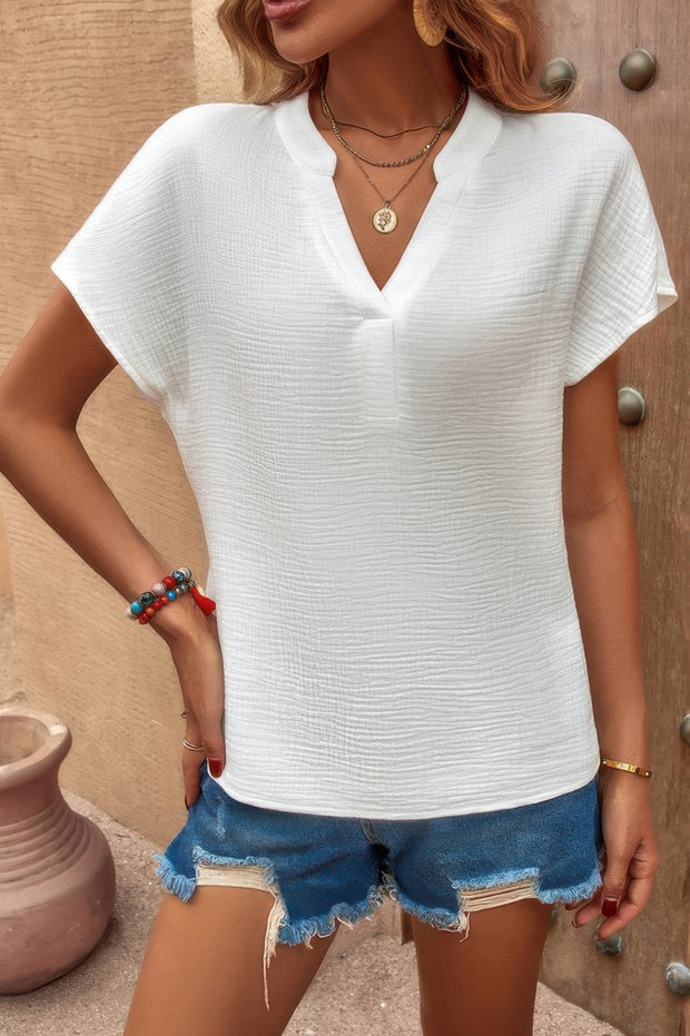 Solid V Neck Batwing Sleeve Loose Blouse