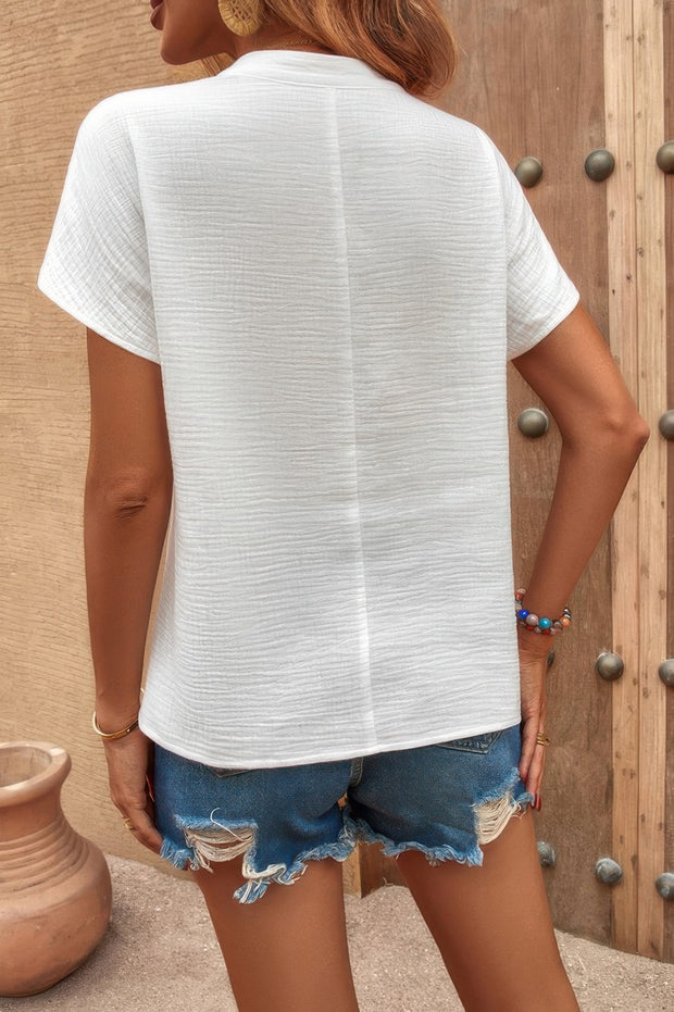 Solid V Neck Batwing Sleeve Loose Blouse
