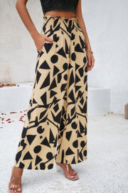 Allover Print Folded Frill Wide Leg High Waist Pant