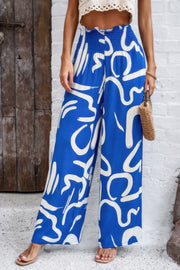 Allover Print Folded Frill Wide Leg High Waist Pant