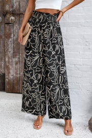 Allover Print Folded Frill Wide Leg High Waist Pant