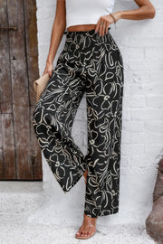Allover Print Folded Frill Wide Leg High Waist Pant