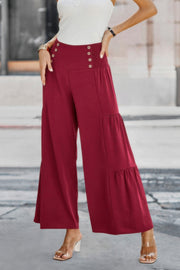 Elastic High Waist Wide Leg Long Palazzo Pants