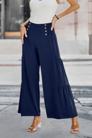 Elastic High Waist Wide Leg Long Palazzo Pants