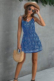 Floral Spaghetti Strap Button Down Ruffle Mini Dress