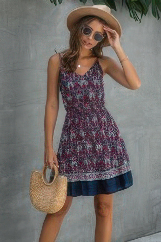 Floral Spaghetti Strap Button Down Ruffle Mini Dress