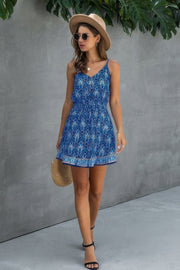 Floral Spaghetti Strap Button Down Ruffle Mini Dress