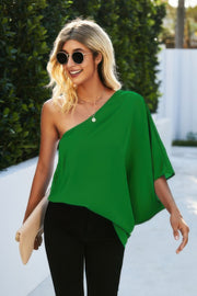 Solid Asymmetrical Collar Dolman Tunic Top
