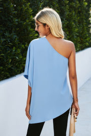 Solid Asymmetrical Collar Dolman Tunic Top
