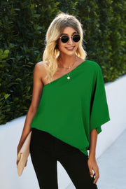 Solid Asymmetrical Collar Dolman Tunic Top

