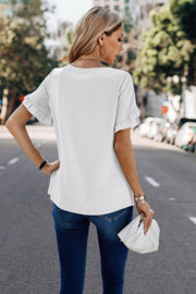 Solid Round Neck Ruffle Sleeve Loose Fit Blouse