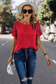 Solid Round Neck Ruffle Sleeve Loose Fit Blouse