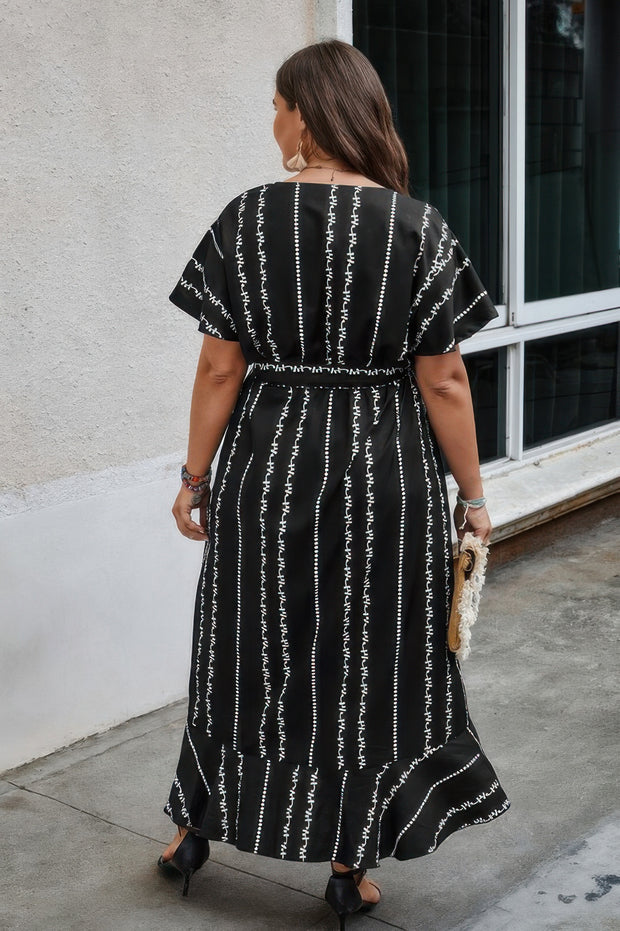 Plus Deep V Belt Asymmetric Hem Fit Dress