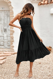 Off Shoulder Lace Trim Strapless Tube A Line Dress