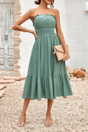Off Shoulder Lace Trim Strapless Tube A Line Dress