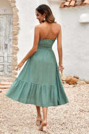 Off Shoulder Lace Trim Strapless Tube A Line Dress