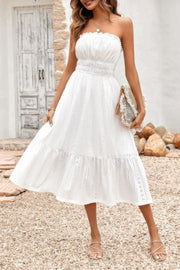 Off Shoulder Lace Trim Strapless Tube A Line Dress