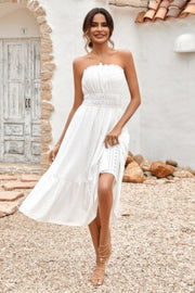 Off Shoulder Lace Trim Strapless Tube A Line Dress