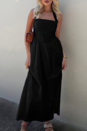 Halter Solid Pockets Sleeveless A Line Long Dress