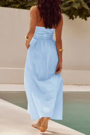 Halter Solid Pockets Sleeveless A Line Long Dress