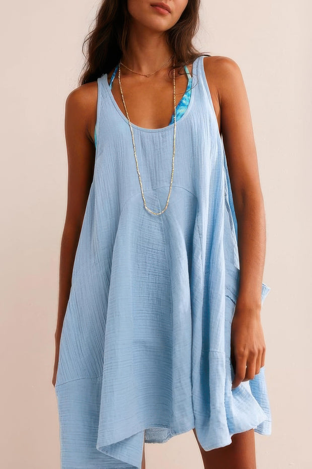 U Neck Backless Sleeveless Mini Pocket Dress