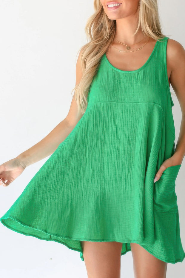 U Neck Backless Sleeveless Mini Pocket Dress