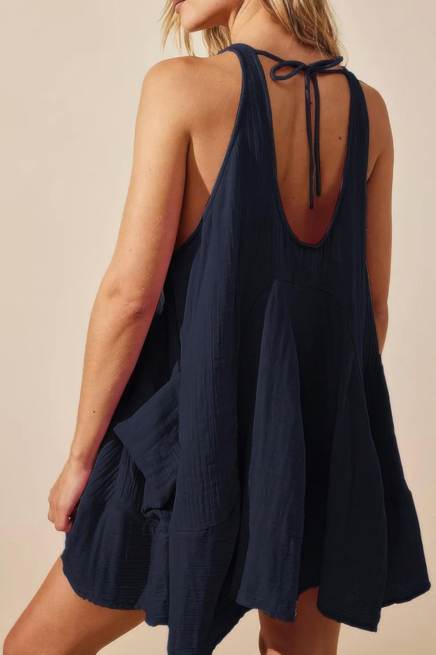 U Neck Backless Sleeveless Mini Pocket Dress